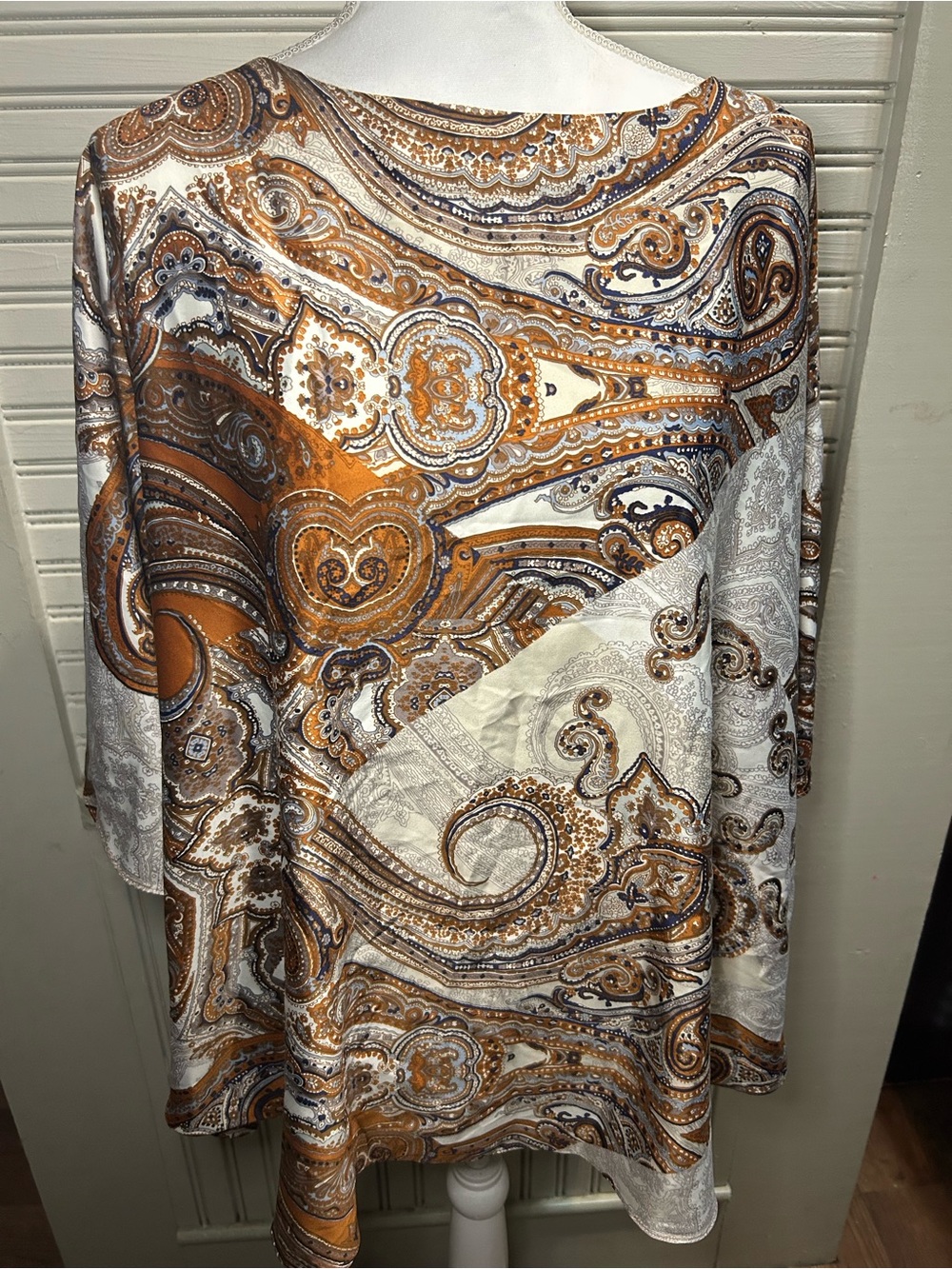 Chico's Women's Poncho Style Top, Abstract Brown/Orange Size L/XL